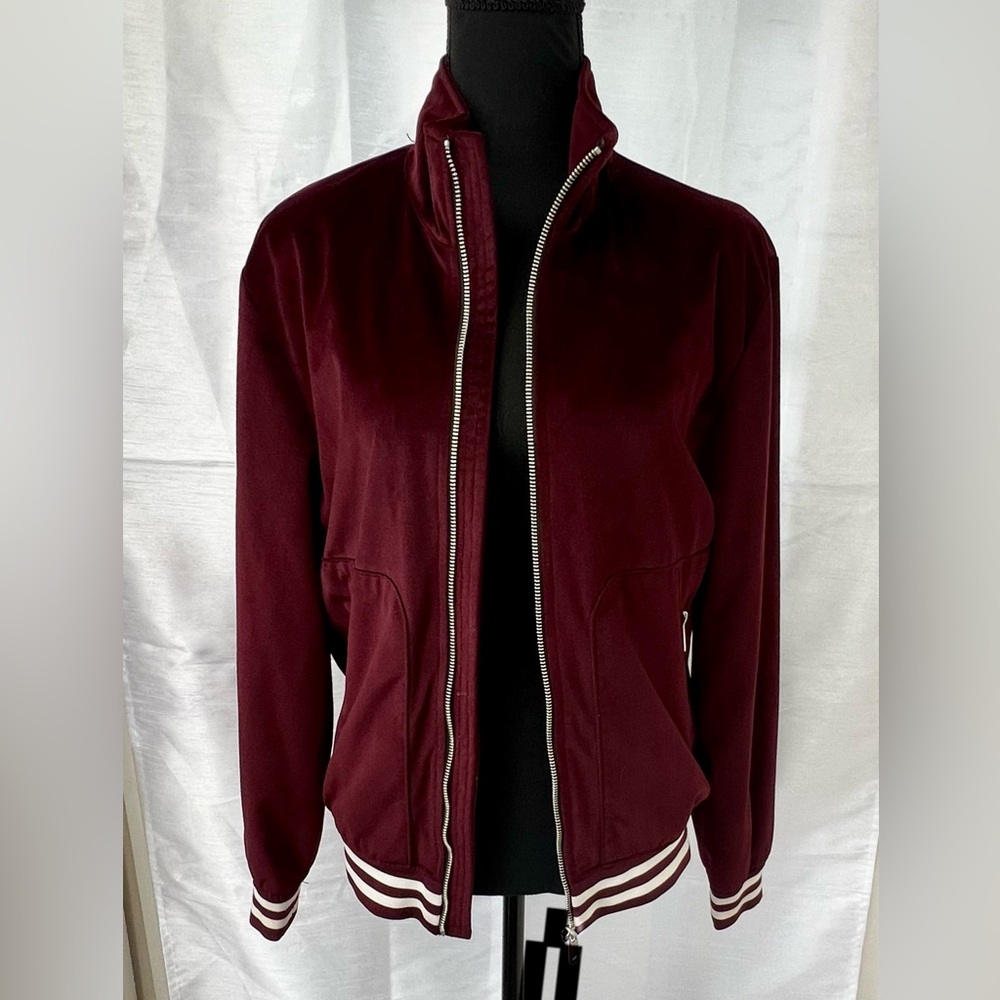 ZARA MENS Deep Maroon Mircofiber Suede Zip Up Jacket RETRO Y2K JAMIROQUAI Size S